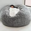 Bean Bag Chair Cover, 5FT/6TF/7FT Giant Breathable and Comfortable for Adult Living Room Light Grey Big Round Soft Fluffy Faux Fur BeanBag Lazy Sofa (No Filler) view 1