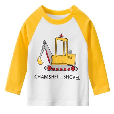 JiaYou 2-9 Years Boy Traffic Printed Spring Fall Long Sleeve Crewneck Pull On Tops Tees T Shirt(Yellow,6-8 Years)