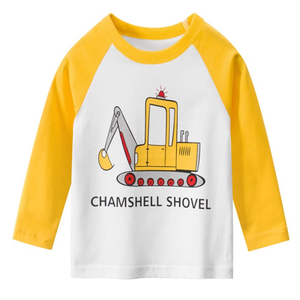 JiaYou 2-9 Years Boy Traffic Printed Spring Fall Long Sleeve Crewneck Pull On Tops Tees T Shirt(Yellow,6-8 Years)