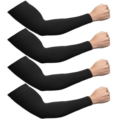 Foaincore 4 Pairs Plus Size Cooling Arm Sun Sleeves for Men Women UV Sun Protection Oversized Compression Sleeves(Black)