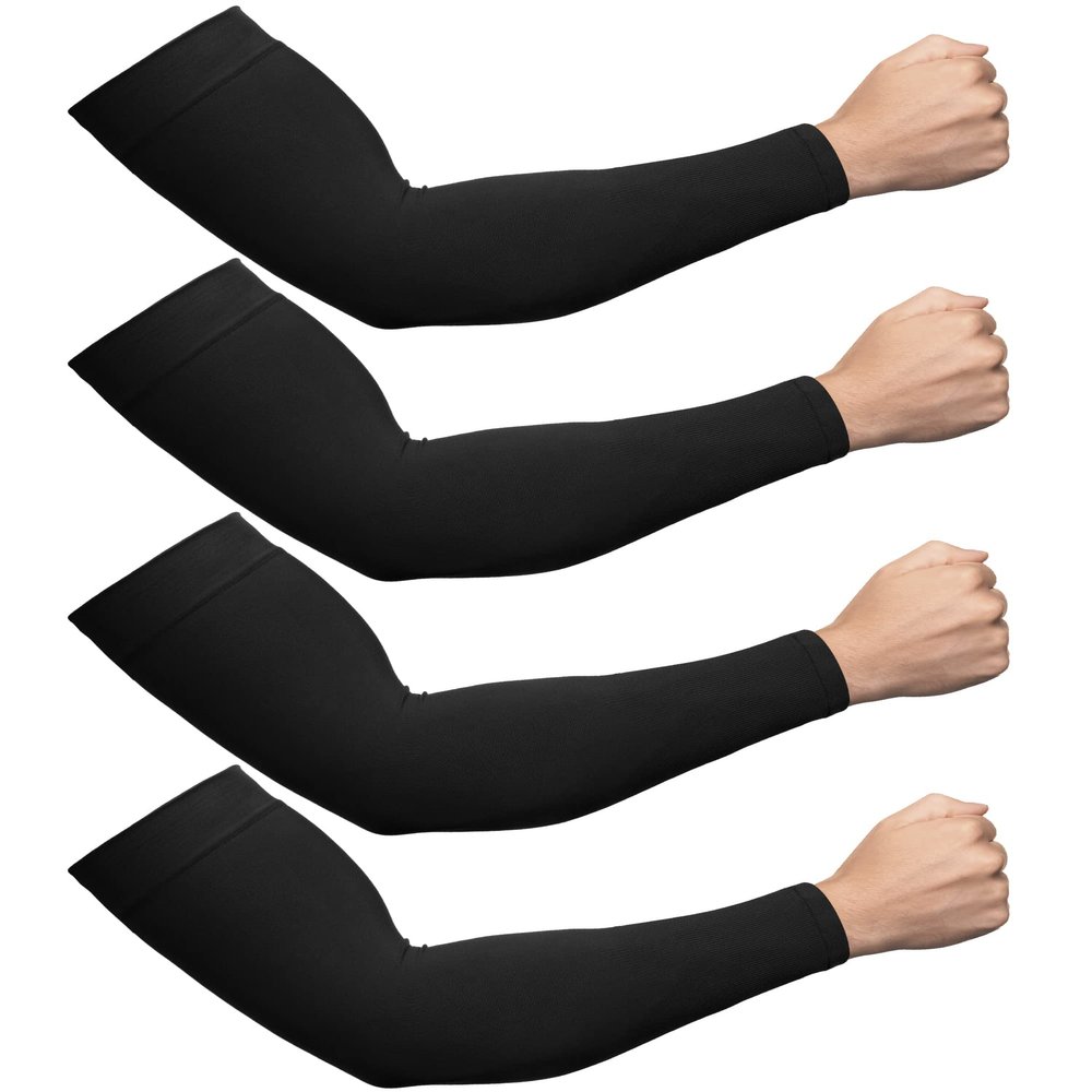 Foaincore 4 Pairs Plus Size Cooling Arm Sun Sleeves for Men Women UV Sun Protection Oversized Compression Sleeves(Black)