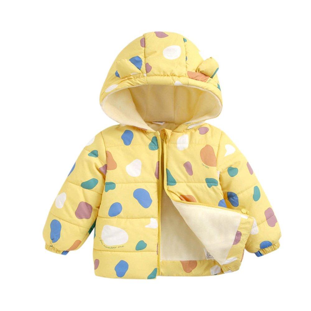 Ikevan 6 Months - 5 Years Kids Cute Hooded Jackets Baby Boys Girls Winter Warm Coat with Fleece Lined Outerwear Clothes Outfit (Yellow, 2-3 Years)