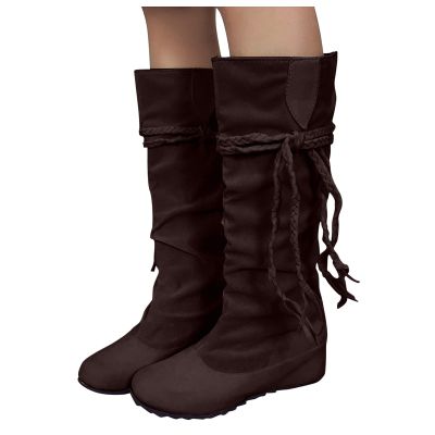 Bcshiye Women's Knee High Boot,Suede Warm Wedge Long Boots Slouchy Knee High Boots Casual Mid Calf Combat Riding Boots