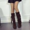 Bcshiye Women's Knee High Boot,Suede Warm Wedge Long Boots Slouchy Knee High Boots Casual Mid Calf Combat Riding Boots view 4