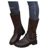 Bcshiye Women's Mid Calf Riding Winter Boots Fashion Round Toe Low Heels Strap Buckle Motorcycle Boots with Side Zipper view 1
