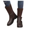 Bcshiye Women's Mid Calf Riding Winter Boots Fashion Round Toe Low Heels Strap Buckle Motorcycle Boots with Side Zipper view 2
