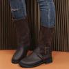Bcshiye Women's Mid Calf Riding Winter Boots Fashion Round Toe Low Heels Strap Buckle Motorcycle Boots with Side Zipper view 3
