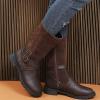 Bcshiye Women's Mid Calf Riding Winter Boots Fashion Round Toe Low Heels Strap Buckle Motorcycle Boots with Side Zipper view 4