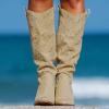 Bcshiye Women's Wide Calf Mid Chunky Heel Knee High Boots Winter Suede Side Zipper Western Riding Cowgirl Dress Booties view 3