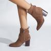 Bcshiye Women Chunky High Heel Ankle Boots Chelsea Pointed Toe Booties Square Toe Slip On Criss Cross Zipper Booties view 2