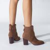 Bcshiye Women Chunky High Heel Ankle Boots Chelsea Pointed Toe Booties Square Toe Slip On Criss Cross Zipper Booties view 3