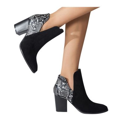 Bcshiye Women's Chunky High Heel Ankle Booties V Cut Pointed Toe Chunky Stacked Heel Booties Shoes Dressy Western Boots