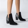 Bcshiye Women's Chunky High Heel Ankle Booties V Cut Pointed Toe Chunky Stacked Heel Booties Shoes Dressy Western Boots view 2