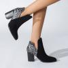 Bcshiye Women's Chunky High Heel Ankle Booties V Cut Pointed Toe Chunky Stacked Heel Booties Shoes Dressy Western Boots view 3