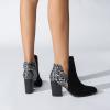 Bcshiye Women's Chunky High Heel Ankle Booties V Cut Pointed Toe Chunky Stacked Heel Booties Shoes Dressy Western Boots view 4