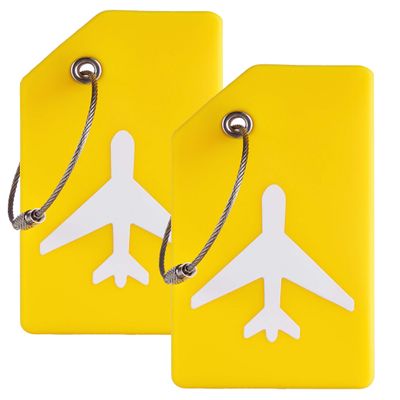 Gostwo 2 Pack Silicone Luggage Tags for Suitcases, 26 Initial Letter Baggage Labels Handbag School Bag Suitcase Instrument Tag with Stainless Steel Loop(Yellow)(Airplane)