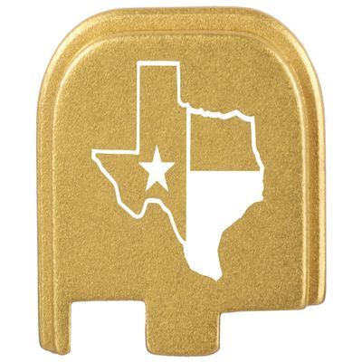 NDZ Performance Slide Cover Back Plate for Glock 43 43X 48, 9mm, Laser Engraved Anodized Aluminum in Gold, Made in The USA - Texas State Outline Flag