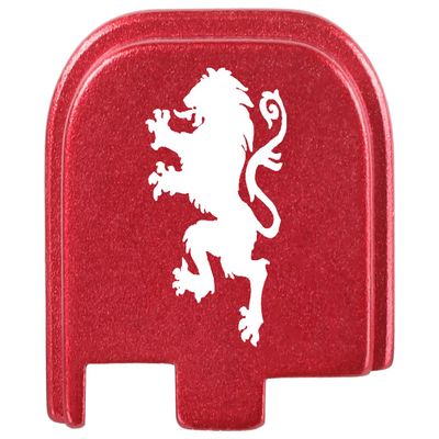 NDZ Performance Slide Cover Back Plate for Glock 43 43X 48, 9mm, Laser Engraved Anodized Aluminum in Red, Made in The USA - Hearaldic Lion 1
