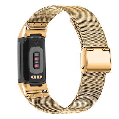TryBest Bands Compatible for Fitbit Charge 5, Women Men Adjustable 5.5-8.0 inch Stainless Steel Mesh Replacement Strap Compatible with Fitbit Charge 5 - Gold