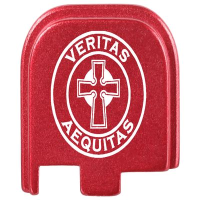 NDZ Performance Slide Cover Back Plate for Glock 43 43X 48, 9mm, Laser Engraved Anodized Aluminum in Red, Made in The USA - Celtic Cross Veritas Aequitas Circle