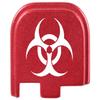 NDZ Performance Slide Cover Back Plate for Glock 43 43X 48, 9mm, Laser Engraved Anodized Aluminum in Red, Made in The USA - Biohazard view 1