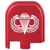 NDZ Performance Slide Cover Back Plate for Glock 43 43X 48, 9mm, Laser Engraved Anodized Aluminum in Red, Made in The USA - Airborne Jump Wings view 1