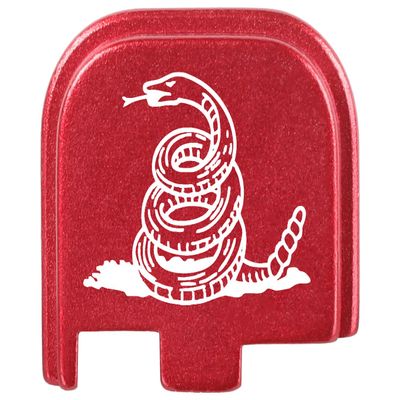 NDZ Performance Slide Cover Back Plate for Glock 43 43X 48, 9mm, Laser Engraved Anodized Aluminum in Red, Made in The USA - Don't Tread On Me Snake Only
