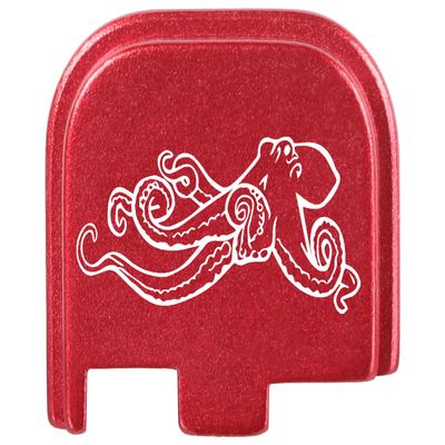 NDZ Performance Slide Cover Back Plate for Glock 43 43X 48, 9mm, Laser Engraved Anodized Aluminum in Red, Made in The USA - Octopus