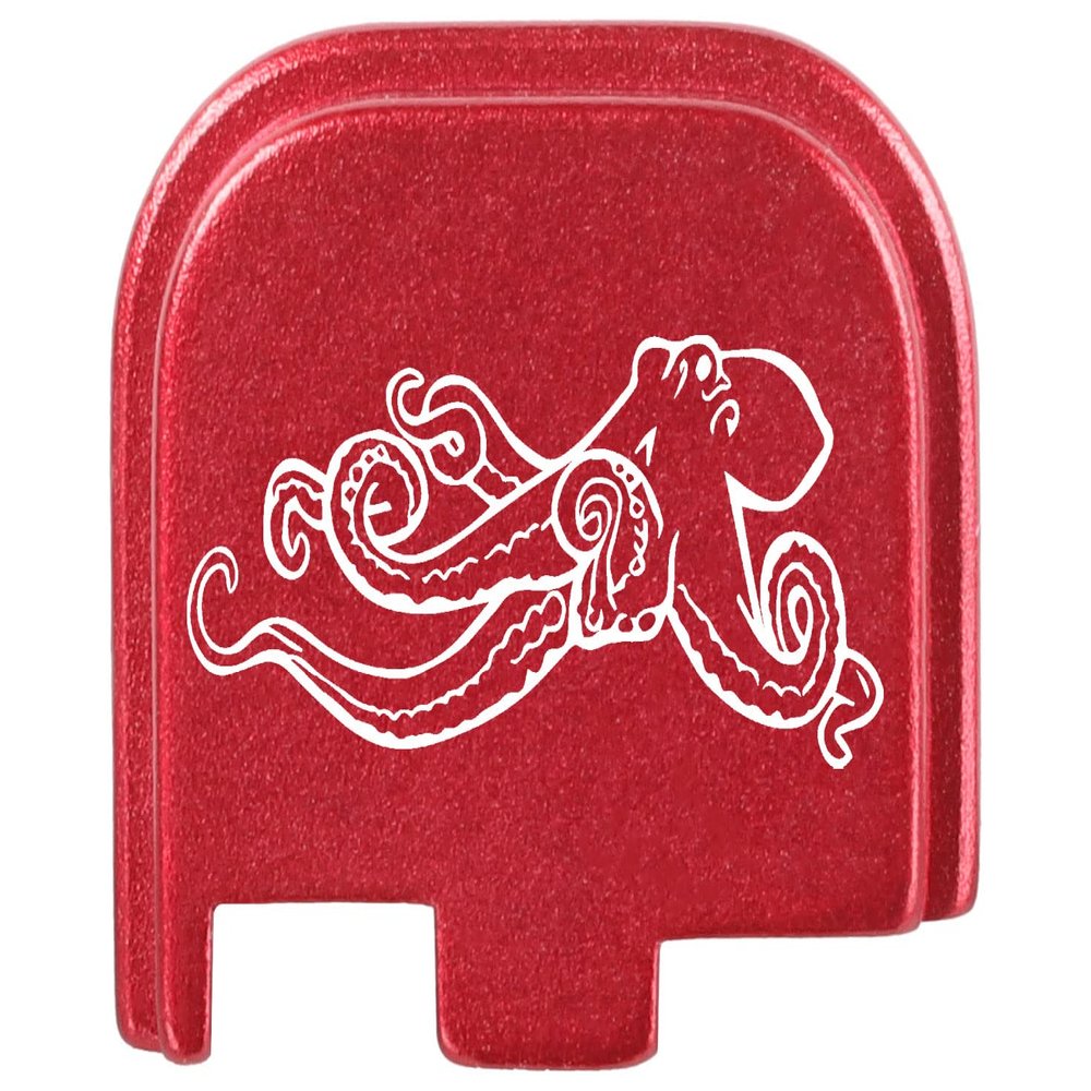 NDZ Performance Slide Cover Back Plate for Glock 43 43X 48, 9mm, Laser Engraved Anodized Aluminum in Red, Made in The USA - Octopus