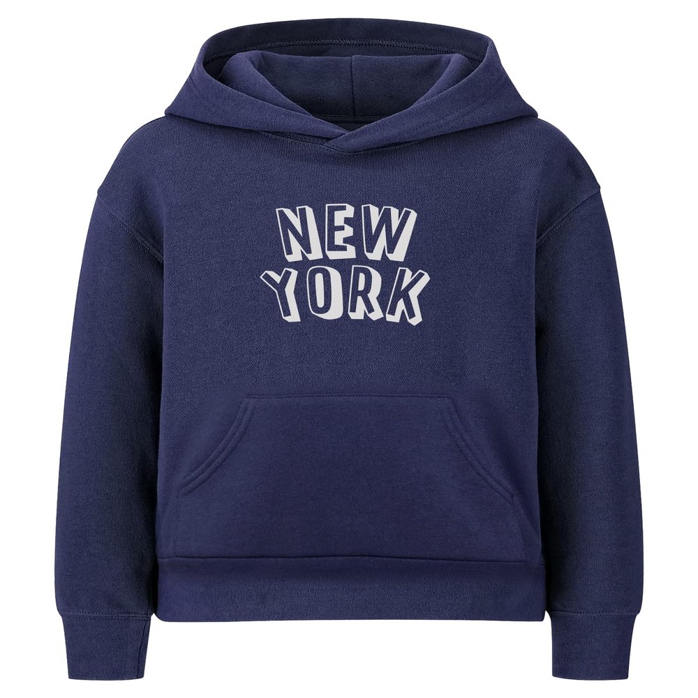 Daxton Youth Unisex Pullover Cities State Hoodie Mid-Weight Fleece Sweater - New York Navy White, L