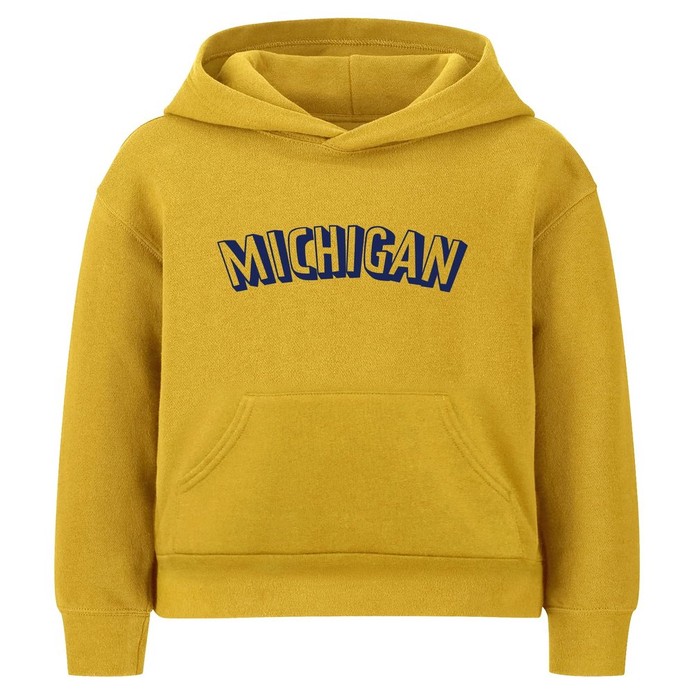 Daxton Youth Unisex Pullover Cities State Hoodie Mid-Weight Fleece Sweater - Michigan Gold Navy, M