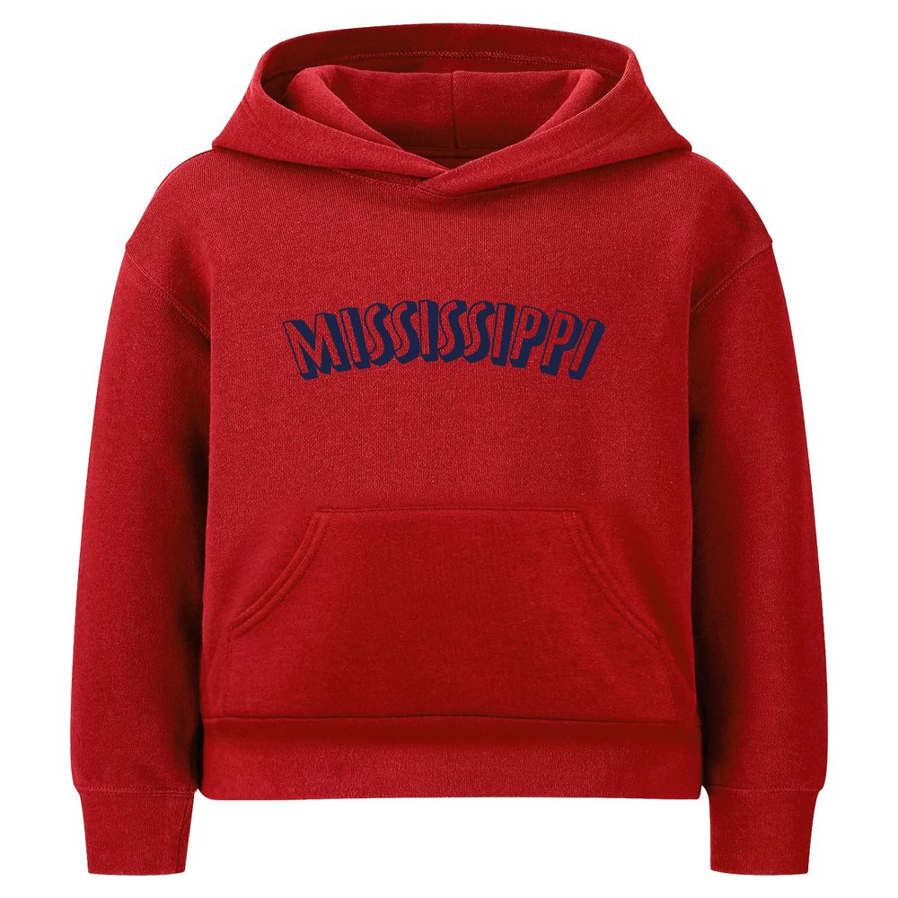 Daxton Youth Unisex Pullover Cities State Hoodie Mid-Weight Fleece Sweater - Mississippi Red Navy, M