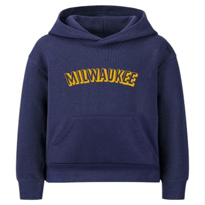 Daxton Youth Unisex Pullover Cities State Hoodie Mid-Weight Fleece Sweater - Milwaukee Navy Gold, M