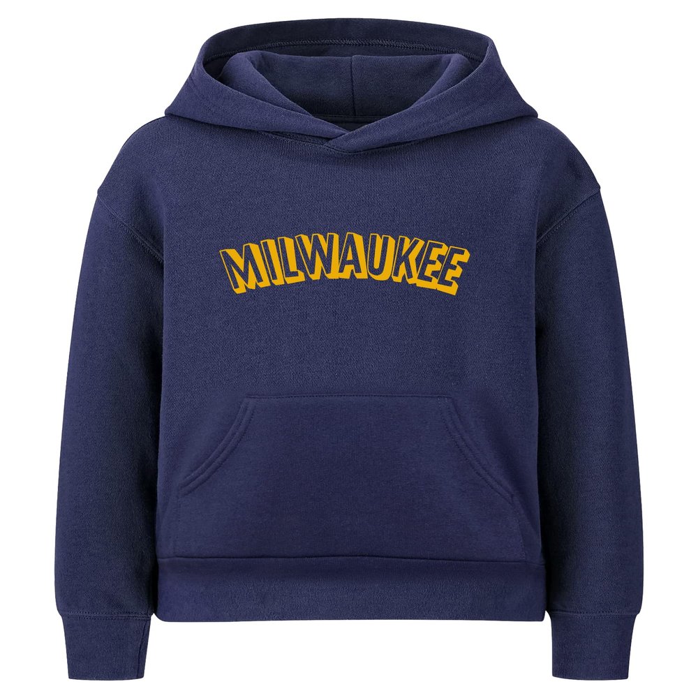 Daxton Youth Unisex Pullover Cities State Hoodie Mid-Weight Fleece Sweater - Milwaukee Navy Gold, M