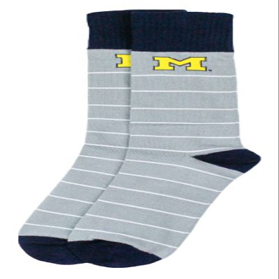DB Fan Gear Michigan Wolverines White Stripe Dress Socks
