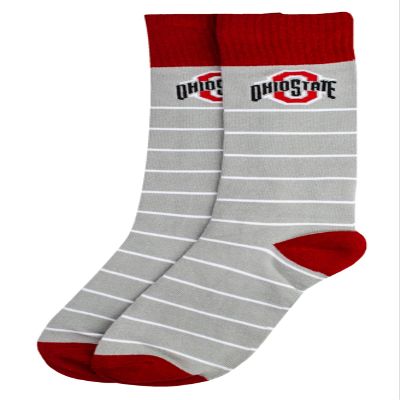 DB Fan Gear Ohio State Buckeyes Men's White Striped Dress Socks, Gray/Scarlet, One Size, NCAA Officially Licensed