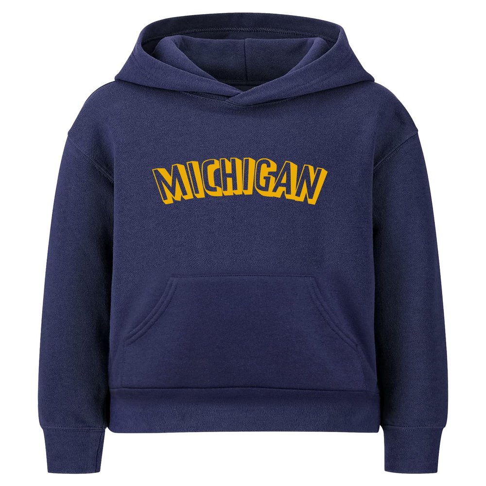 Daxton Youth Unisex Pullover Cities State Hoodie Mid-Weight Fleece Sweater - Michigan Navy Gold, S