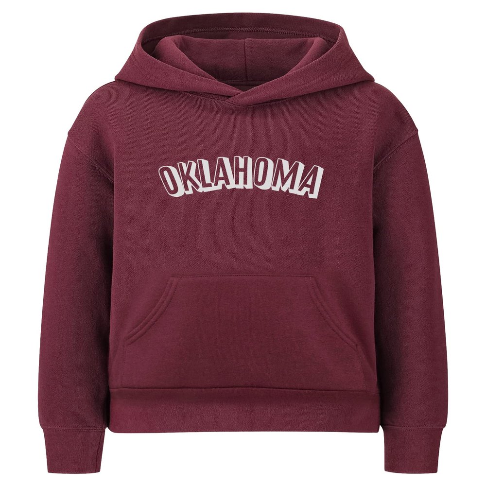 Daxton Youth Unisex Pullover Cities State Hoodie Mid-Weight Fleece Sweater - Oklahoma Burgundy White, S