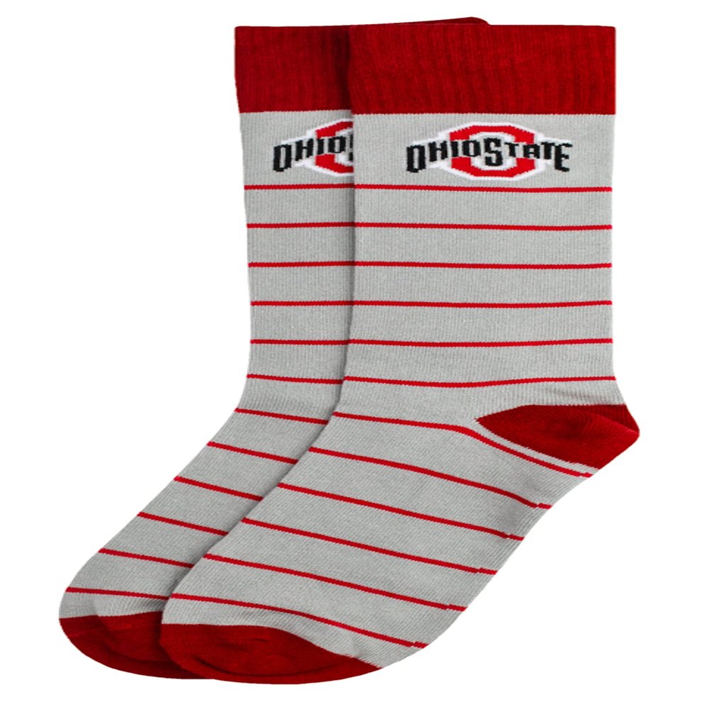 DB Fan Gear Ohio State Buckeyes Men's Scarlet Striped Dress Socks, Gray/Scarlet, One Size, NCAA Officially Licensed