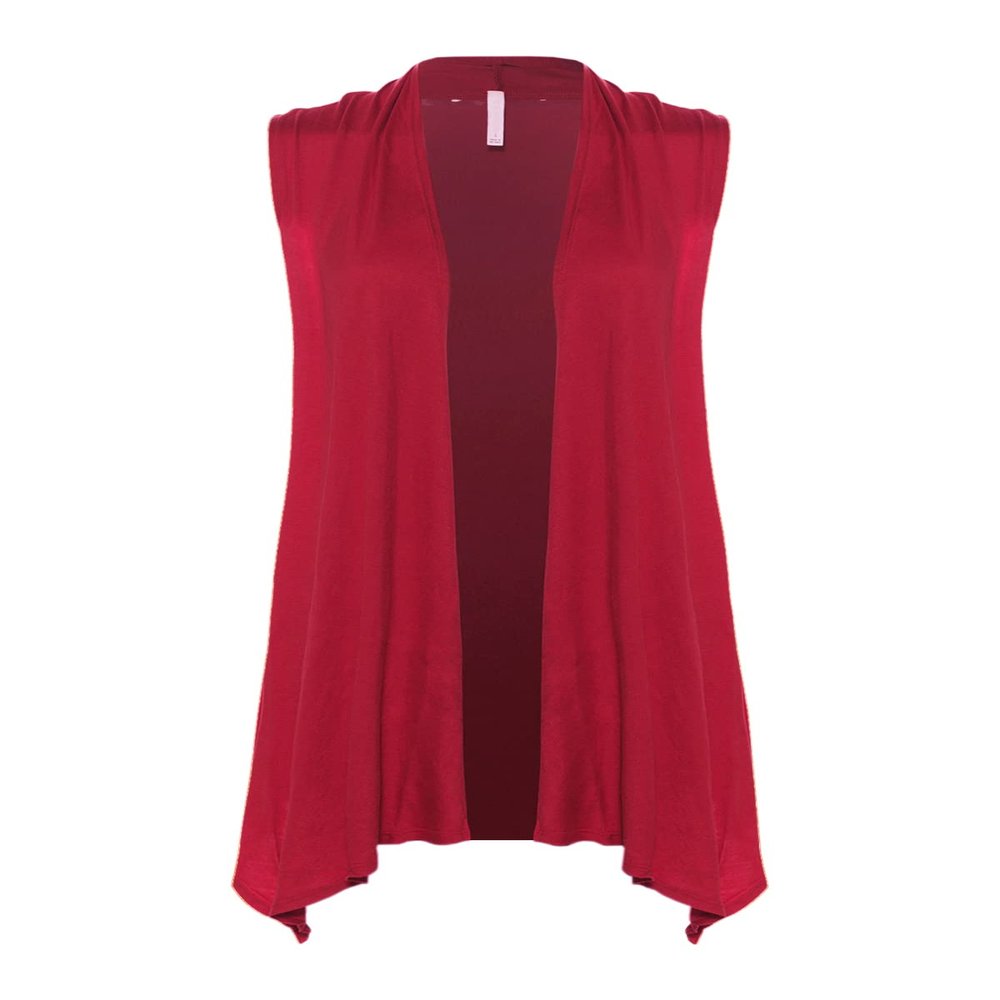 Design by Olivia Women's Sleeveless Open Front Draped Cardigan Vest Lightweight Cool Coat Wine 2XL