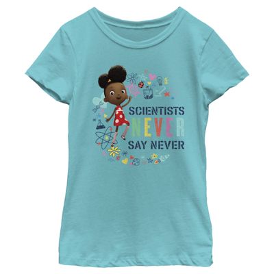Fifth Sun Ada Twist, Scientist Say Never Girls Short Sleeve Tee Shirt, Tahiti Blue, Medium