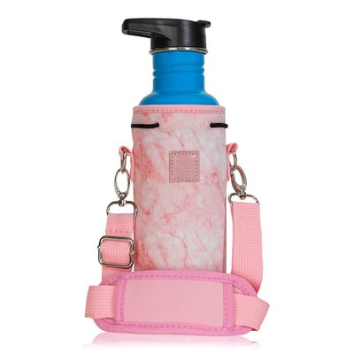 Made Easy Kit Neoprene Water Bottle Carrier Holder with Adjustable Shoulder Strap for Insulating & Carrying Water Container Canteen Flask Available in 5 Sizes (Pink Marble, M (16oz-22oz))