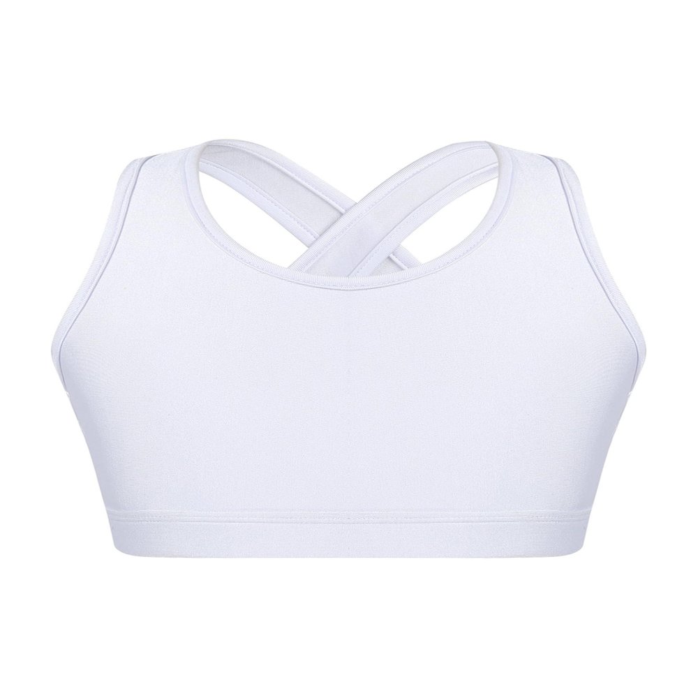 Hedmy Kids Girls Stretch Sports Bra Girls Training Bra Crop Tank Top Cami for Children Racer Back Top Vest White 4 Years