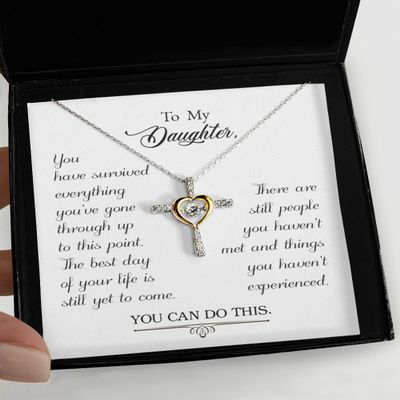 to My Daughter Gold Silver Pendant Necklace. Fashion Cross, Love Heart or Wishbone Pendant and Necklace 925 Sterling Silver - Cross Dancing Necklace