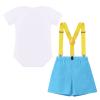 1st First Birthday Outfit Baby Boy Cake Smash One Year Old Party Newborn Toddler Bow Tie Cotton Short Sleeve Romper Shorts Pants Y-back Suspenders 3PCS Clothes Set Photo Shoot Blue 6-12 Months view 2