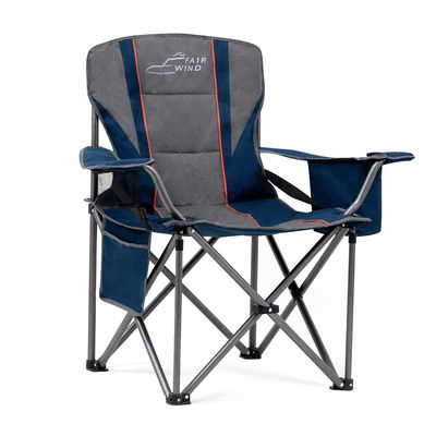FAIR WIND Oversized Fully Padded Camping Chair for Heavy People with Lumbar Support, Heavy Duty Quad Fold Arm Chair with Cooler Bag - Support 450 LBS, Blue