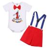 1st First Birthday Outfit Baby Boy Cake Smash One Year Old Party Newborn Toddler Bow Tie Cotton Short Sleeve Romper Shorts Pants Y-back Suspenders 3PCS Clothes Set Photo Shoot Red 12-18 Months view 1