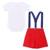 1st First Birthday Outfit Baby Boy Cake Smash One Year Old Party Newborn Toddler Bow Tie Cotton Short Sleeve Romper Shorts Pants Y-back Suspenders 3PCS Clothes Set Photo Shoot Red 12-18 Months view 2