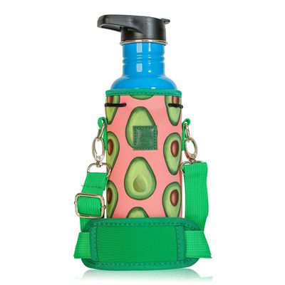 Made Easy Kit Neoprene Water Bottle Carrier Holder with Adjustable Shoulder Strap for Insulating & Carrying Water Container Canteen Flask Available in 5 Sizes (Green Pink Avocado, M (16oz-22oz))