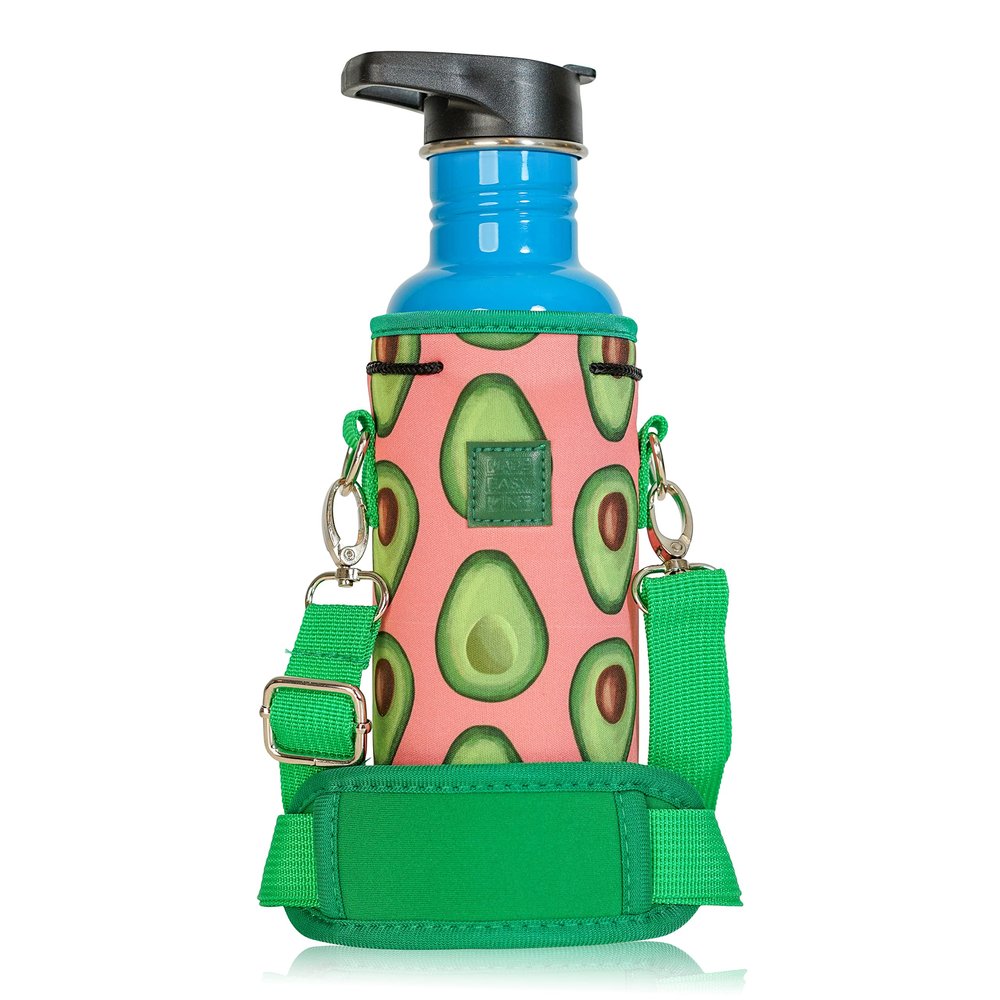 Made Easy Kit Neoprene Water Bottle Carrier Holder with Adjustable Shoulder Strap for Insulating & Carrying Water Container Canteen Flask Available in 5 Sizes (Green Pink Avocado, M (16oz-22oz))